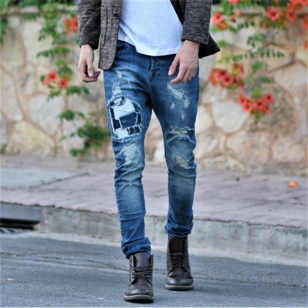 ΑΝΔΡΙΚΟ ΠΑΝΤΕΛΟΝΙ SKINNY JEANS ΦΘΟΡΑ MOHICANS 16-1551.ΜΠΛΕ