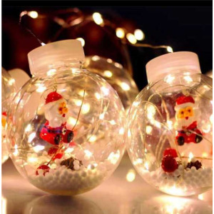 Χριστουγεννιάτικη Κουρτίνα Led 3Μ με 10 Φωτιζόμενες Διάφανες Πλαστικές Μπάλες με Άι Βασίλη, Χιόνι
