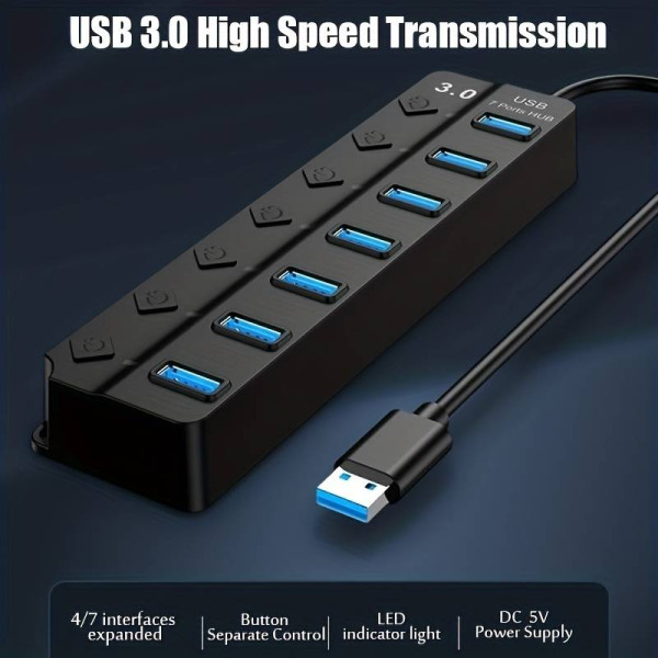 3.0 Hub 7 Θυρών Με σύνδεση USB-A 5GBPS 30cm