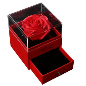 Τριαντάφυλλο σε Κουτί Δώρου με Κόκκινη Διακόσμηση χώρος για Κολιέ και Δαχτυλίδια με Τριαντάφυλλο 82303 Κόκκινο