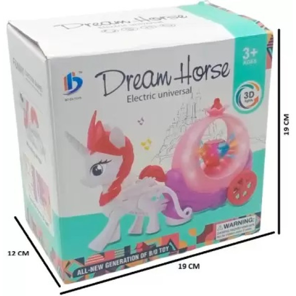 Ηλεκτρονικό άλογο των ονείρων Unicorn με βασιλική άμαξα 3D μουσική και κίνηση +3 Ετών 8899-138 Λευκό