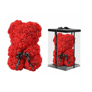 Αρκουδάκι Mohicans  από τεχνητά τριαντάφυλλα Love Bear 40cm  Κόκκινο 