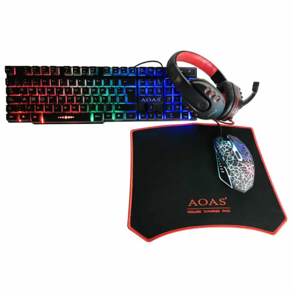 AOAS AS-1066 4in1 Σετ Gaming Πληκτρολόγιο με RGB φωτισμό & Ποντίκι (Αγγλικό US)