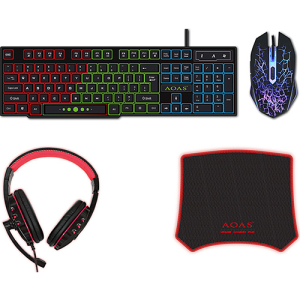 AOAS AS-1088 4in1 Σετ Gaming Πληκτρολόγιο με RGB φωτισμό & Ποντίκι (Αγγλικό US)