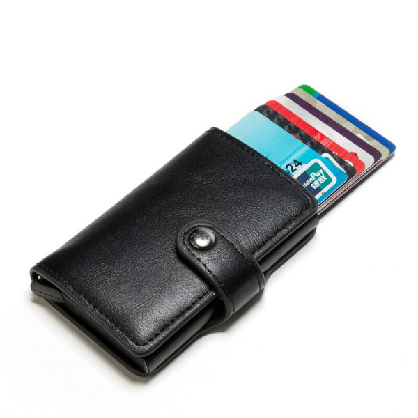 Mohicans Slimwallet Original Δερμάτινο Ανδρικό Πορτοφόλι Καρτών με RFID και Μηχανισμό Slide CC-54 Μαύρο