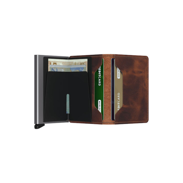 Mohicans Miniwallet Original Δερμάτινο Ανδρικό Πορτοφόλι Καρτών με RFID και Μηχανισμό Slide CCC-32 Καφέ