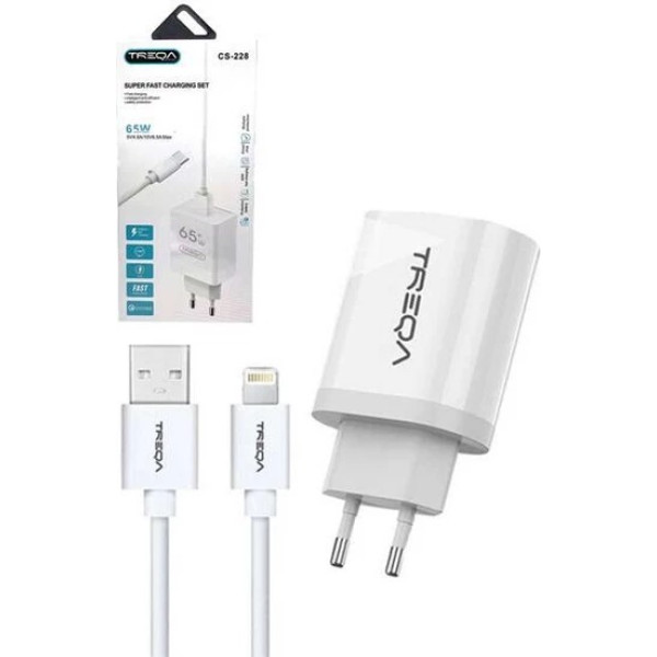 IOS ΦΟΡΤΙΣΤΗΣ ΜΕ ΘΥΡΑ USB-A ΚΑΙ ΚΑΛΩΔΙΟ USB-C 65W CS-228.ΛΕΥΚΟ