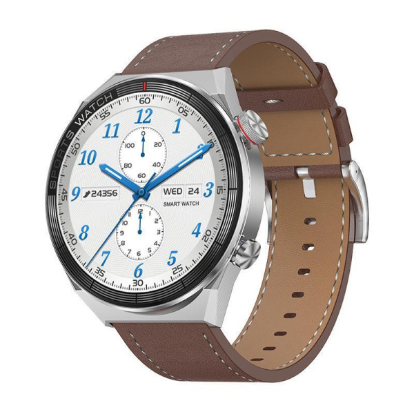  DT3 Mate 45mm Smartwatch με Παλμογράφο Ασημί Κάσα / Καφέ Λουρί Δερμάτινο