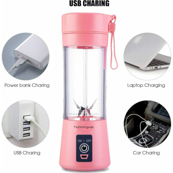 HM-03 Mini Μπλέντερ για Smoothies με κανάτα 0.38lt και Ισχύ 380Watt Ροζ	