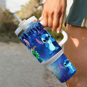 Disney Stitch 1.5L Μπουκάλι νερού 40 oz από ανοξείδωτο χάλυβα με λαβή κούπα ταξιδιού με μόνωση με καλαμάκι ML0077 Μπλε