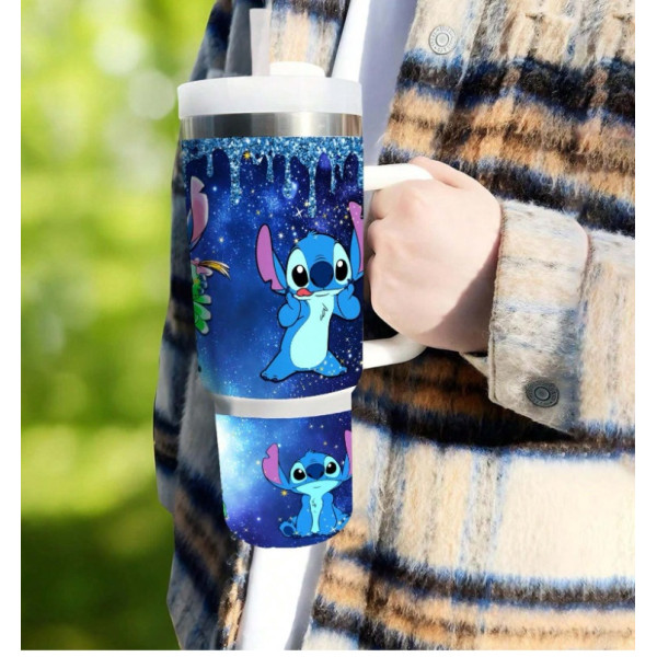 Disney Stitch 1.5L Μπουκάλι νερού 40 oz από ανοξείδωτο χάλυβα με λαβή κούπα ταξιδιού με μόνωση με καλαμάκι ML0077 Μπλε