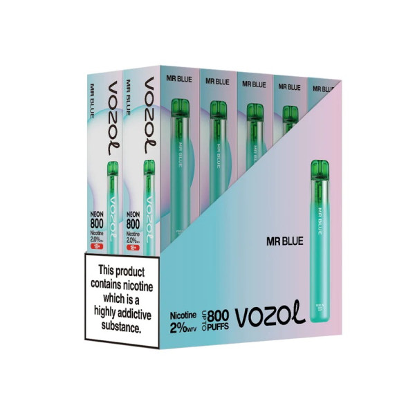 Vozol Neon 800 Mr Blue Ηλεκτρονικό Τσιγάρο μιας Χρήσης 800 Εισπνοών 2ml 20mg 