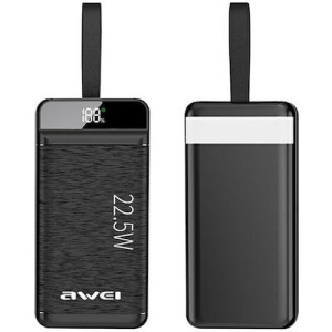 Awei Power Bank 30000mAh 22.5W με 3 Θύρες USB-A Power Delivery P140K Μαύρο