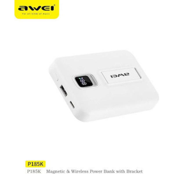 Awei P185K Power Bank 10000mAh με Θύρα USB-A Power Delivery Λευκό