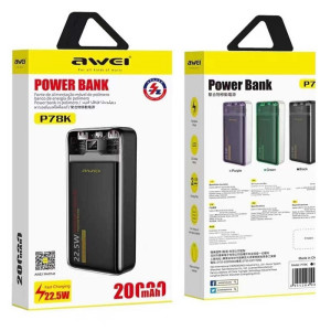 Awei Power Bank 20000mAh 22.5W P78K Μαύρο