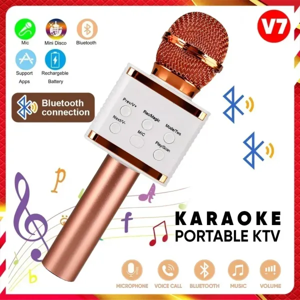 Aσύρματο Μικρόφωνο Bluetooth Καραόκε V7 – Ροζέ Χρυσό