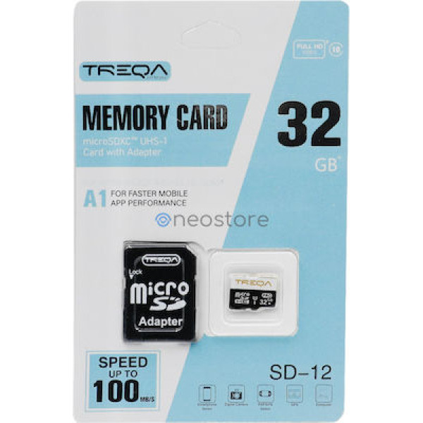 Treqa SD-12 SDHC 32GB Class 10 U1 A1 UHS-I με αντάπτορα