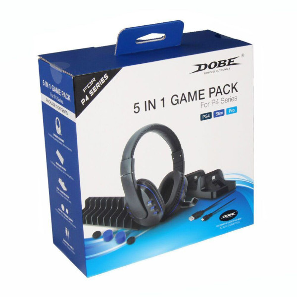 PS4 Slim/Pro 5 σε 1 Game Pack Headset, Βάση Φόρτισης για 2 Χειριστήρια TP4-18101  Μαύρο