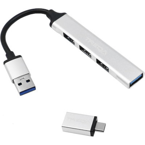 Treqa USB 3.0 Hub 4 Θυρών με σύνδεση USB-A Ασημί