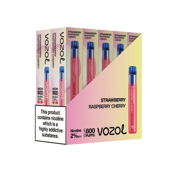 Vozol Neon 800 Strawberry Raspberry Cherry Ηλεκτρονικό Τσιγάρο μιας Χρήσης 800 Εισπνοών 2ml 20mg 