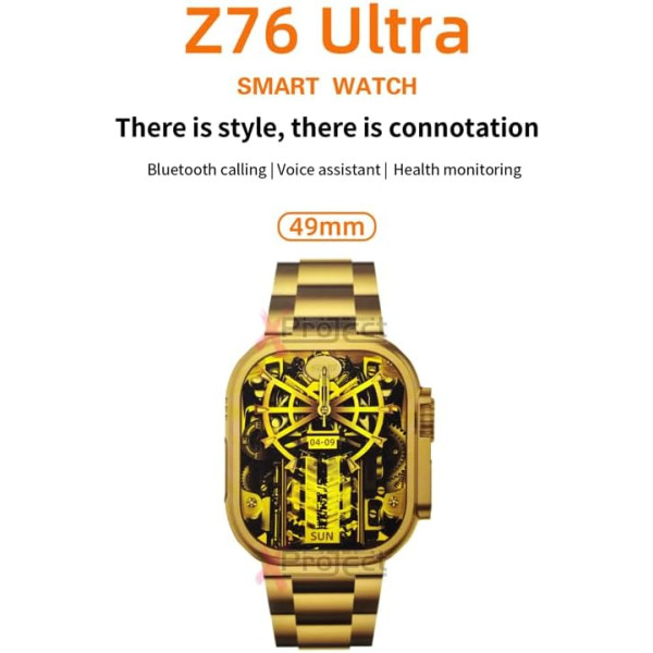 Z76 Ultra  Gold  49mm Έξυπνο ρολόι με στενή στεφάνη πλήρους οθόνης/Bluetooth Calling/NFC/Real Turnbuckle Design