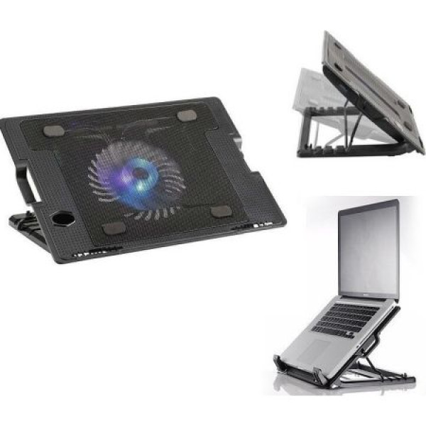 Ρυθμιζόμενη βάση στήριξης και ψύξης με 2 ανεμιστήρες για laptop notebook cooling partner 9”-17” – N182 Μαύρο