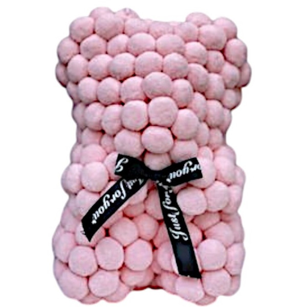 Αρκουδάκι Μπλε με Κορδέλα και κουτί 25cm Pom Pom Foam flower 84790 Ροζ