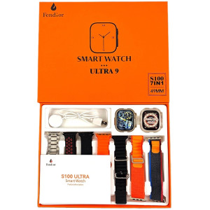 S 100 ultra smartwatch 7 In 1 Strap Series 9 49mm Screen Μαύρο