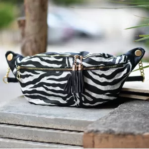 ΓΥΝΑΙΚΕΙΟ BUM BAG ΤΣΑΝΤΑΚΙ ΔΕΡΜΑΤΙΝΗ MOHICANS G159 ΖΕΒΡΑ ΜΑΥΡΟ