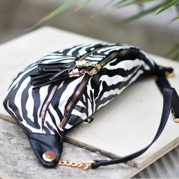 ΓΥΝΑΙΚΕΙΟ BUM BAG ΤΣΑΝΤΑΚΙ ΔΕΡΜΑΤΙΝΗ MOHICANS G159 ΖΕΒΡΑ ΜΑΥΡΟ