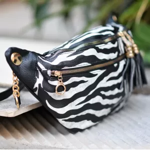 ΓΥΝΑΙΚΕΙΟ BUM BAG ΤΣΑΝΤΑΚΙ ΔΕΡΜΑΤΙΝΗ MOHICANS G159 ΖΕΒΡΑ ΜΑΥΡΟ