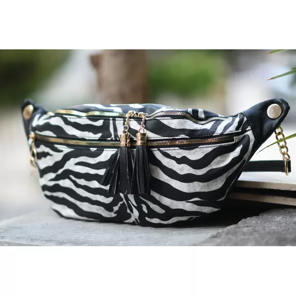 ΓΥΝΑΙΚΕΙΟ BUM BAG ΤΣΑΝΤΑΚΙ ΔΕΡΜΑΤΙΝΗ MOHICANS G159 ΖΕΒΡΑ ΜΑΥΡΟ