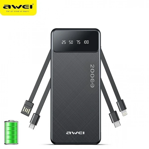 Awei Power Bank 20000mAh P132K Μαύρο
