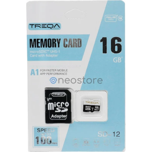 Treqa SD-12 SDHC 16GB Class 10 U1 A1 UHS-I με αντάπτορα Treqa SD-12 SDHC 16GB Class 10 U1 A1 UHS-I με αντάπτορα