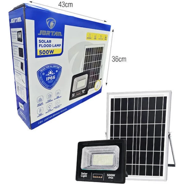 Jortan Στεγανός Ηλιακός Προβολέας LED 500W με Τηλεχειριστήριο IP66