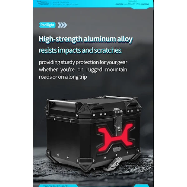 MotoCentric Aluminium  Μοτοσυκλέτας Αλουμινίου Top Case 45lt MC-45-001-RD Μαύρο