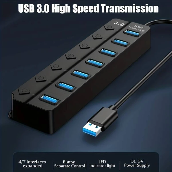 3.0 Hub 7 Θυρών Με σύνδεση USB-A 5GBPS 30cm