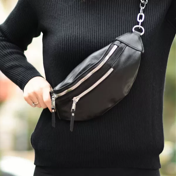 ΓΥΝΑΙΚΕΙΟ BUM BAG ΤΣΑΝΤΑΚΙ ΔΕΡΜΑΤΙΝΗ MOHICANS PB-726.ΜΑΥΡΟ