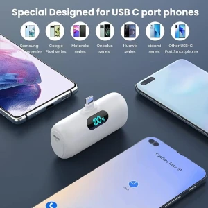 Μίνι φορητός φορτιστής Type-C 5000 mAh ταχείας φόρτισης 15 W PD με οθόνη LCD K53-TYPE-C Λευκό