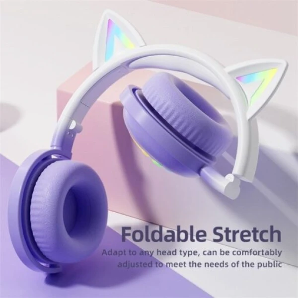 Ασύρματα Ακουστικά Bluetooth Cute Cat Ears με Αποσπώμενο Μικρόφωνο  KE28 Mωβ