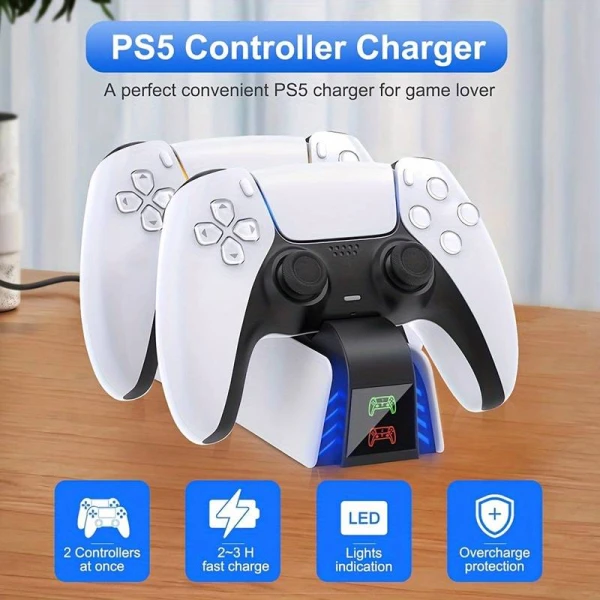 Roar Dual Charging Station Βάση Φόρτισης για 2 χειριστήρια PS5 με φωτισμό LED SND-462A Λευκή