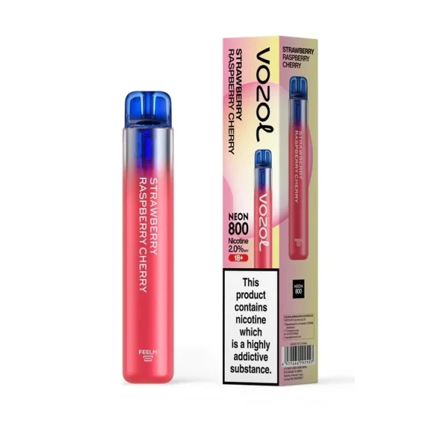Vozol Neon 800 Strawberry Raspberry Cherry Ηλεκτρονικό Τσιγάρο μιας Χρήσης 800 Εισπνοών 2ml 20mg 