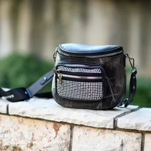 ΓΥΝΑΙΚΕΙΟ BUM BAG ΤΣΑΝΤΑΚΙ ΣΤΡΑΣ ΔΕΡΜΑΤΙΝΗ MOHICANS W0469.ΜΑΥΡΟ