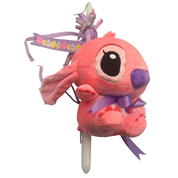 Πασχαλινή λαμπάδα Mohicans με Λούτρινο Disney Stitch 28cm L147 Ροζ