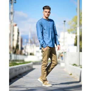ΑΝΔΡΙΚΟ ΠΟΥΚΑΜΙΣΟ JEANS ΜΑΟ MOHICANS FT-402MAO ΜΠΛΕ