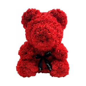 Αρκουδάκι από Τεχνητά Τριαντάφυλλα Κόκκινο 40cm σε Κουτί B216