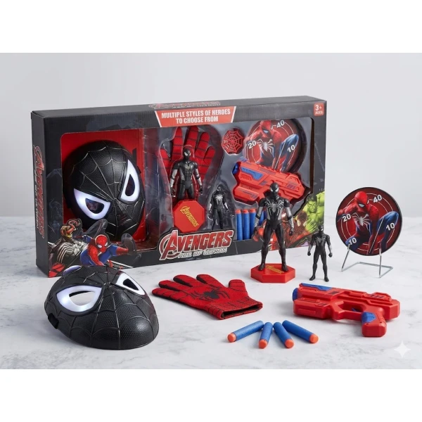 Σετ Παιχνίδι Spider Man AVENGERS με Μάσκα Φως Γάντι Πιστόλι Στόχο και Βελάκια BB991