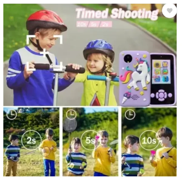 Παιδικό παιχνίδι Smartphone Unicorn με συσκευή αναπαραγωγής μουσικής MP3 - Διπλή κάμερα για selfies - Ενσωματωμένα παιχνίδια 2,4" Οθόνη 8MP Κάμερα - Μωβ